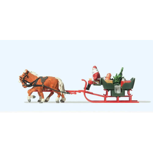 Preiser H0 30448 Kerstman in slee getrokken door 2 paarden - Modeltreinshop