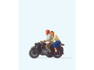 Preiser H0 28148 Motorrijder met Zündapp KS 750 en bijrijder - Modeltreinshop