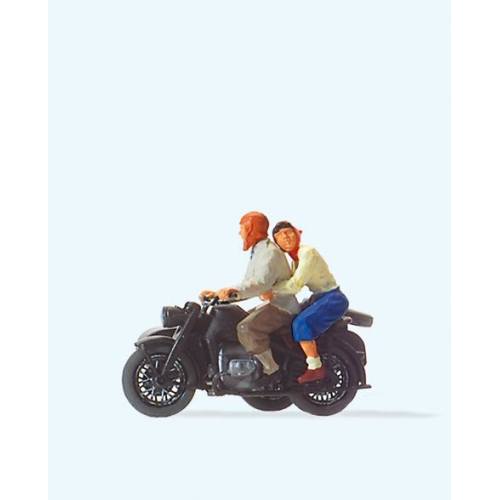 Preiser H0 28148 Motorrijder met Zündapp KS 750 en bijrijder - Modeltreinshop