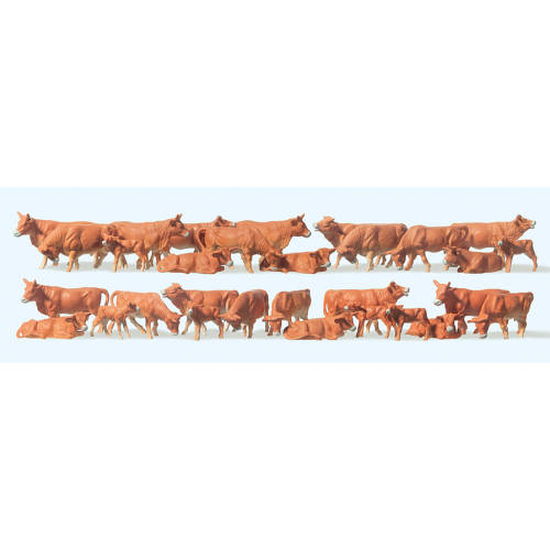 Preiser H0 14409 Bruine Koeien 30 stuks - Modeltreinshop