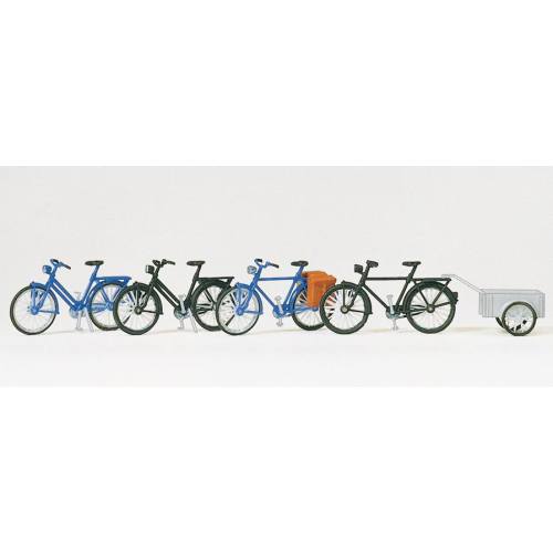 Preiser H0 17161 bouwpakket - 4 Fietsen en 1 fietskar - Modeltreinshop