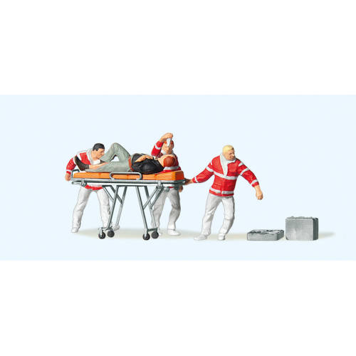 Preiser H0 10532 Ambulanceverpleegkundige met brancard - Modeltreinshop