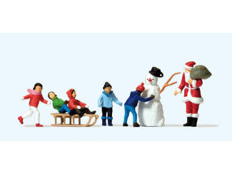 Preiser H0 10626 Kerstman, kinderen in de sneeuw met sneeuwman - Modeltreinshop