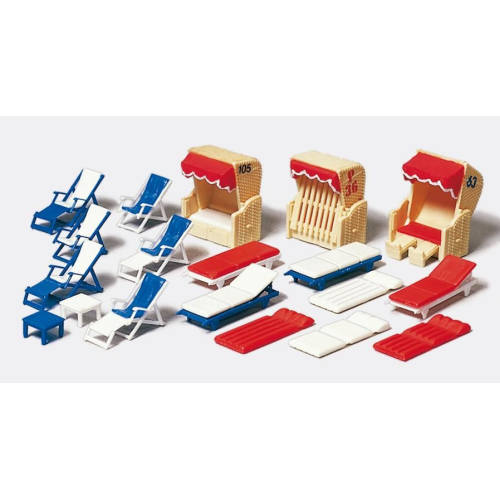 Preiser H0 17308 bouwpakket - verschillende soorten strandstoelen - Modeltreinshop