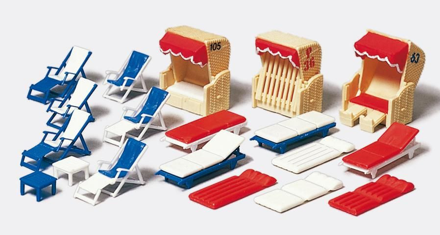 Preiser H0 17308 bouwpakket - verschillende soorten strandstoelen - Modeltreinshop