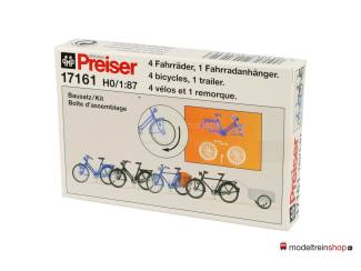 Preiser H0 17161 bouwpakket - 4 Fietsen en 1 fietskar - Modeltreinshop