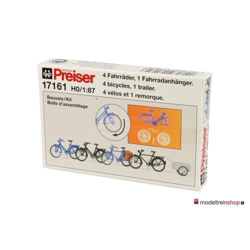Preiser H0 17161 bouwpakket - 4 Fietsen en 1 fietskar - Modeltreinshop