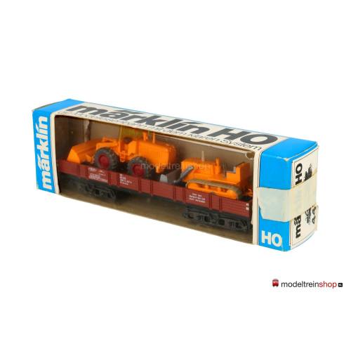 Marklin H0 4474 V01 Lageboordwagen met 2 bouwvoertuigen - Modeltreinshop