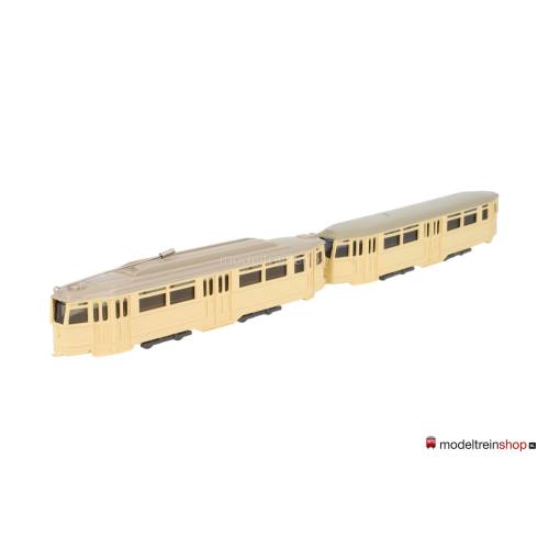 Wiking H0 740 Lichtbeige tramwagon en 741 Tramaanhanger lichtbeige - Modeltreinshop