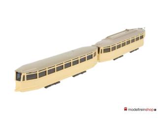 Wiking H0 740 Lichtbeige tramwagon en 741 Tramaanhanger lichtbeige - Modeltreinshop