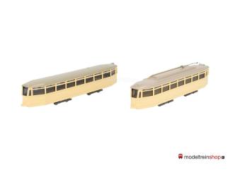 Wiking H0 740 Lichtbeige tramwagon en 741 Tramaanhanger lichtbeige - Modeltreinshop