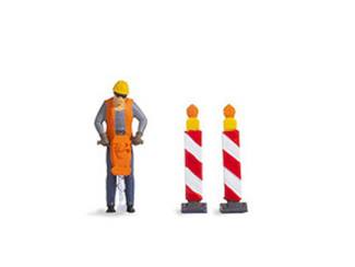 Noch H0 16521 Tiny-Scenes - man met drilboor en 2 wegafzettingen - Modeltreinshop