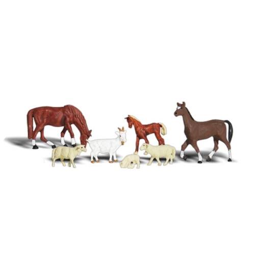 Woodland H0 1844 schapen, paarden en een geit - Modeltreinshop