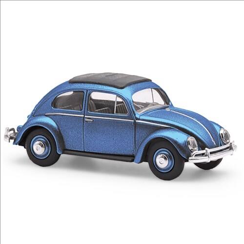 Busch H0 52996 VW Kever ovaal raam export uitvoering blauw metallic - Modeltreinshop