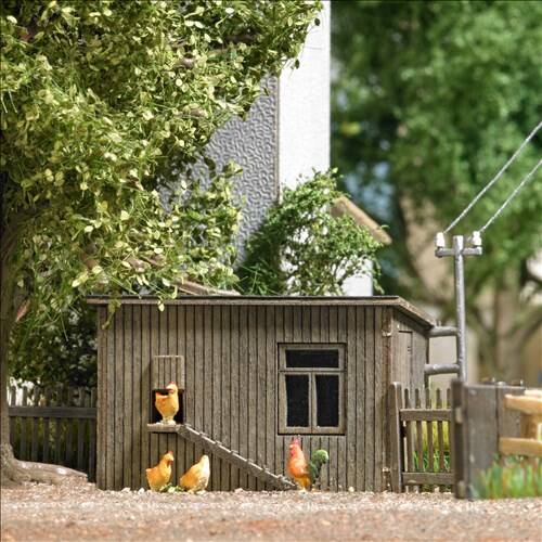 Busch H0 1844 Kippenhok met kippen - Modeltreinshop