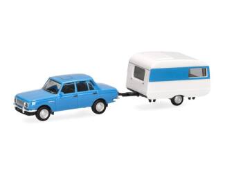Herpa H0 028585-002 Wartburg 353 `82 & Qek-Junior caravan, blauw - Modeltreinshop