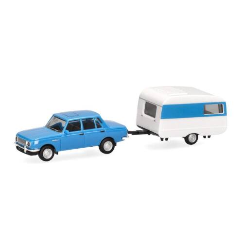 Herpa H0 028585-002 Wartburg 353 `82 & Qek-Junior caravan, blauw - Modeltreinshop