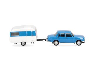 Herpa H0 028585-002 Wartburg 353 `82 & Qek-Junior caravan, blauw - Modeltreinshop