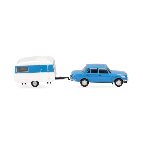 Herpa H0 028585-002 Wartburg 353 `82 & Qek-Junior caravan, blauw - Modeltreinshop