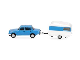 Herpa H0 028585-002 Wartburg 353 `82 & Qek-Junior caravan, blauw - Modeltreinshop
