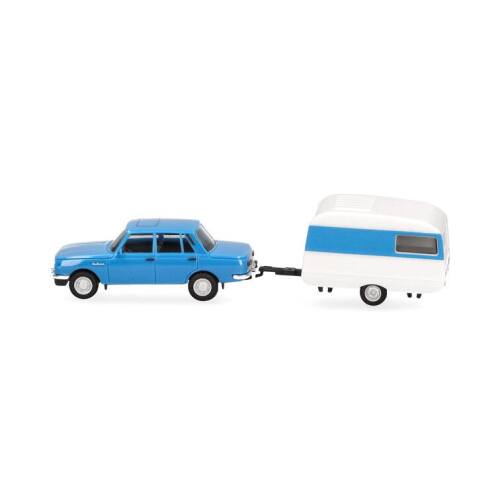 Herpa H0 028585-002 Wartburg 353 `82 & Qek-Junior caravan, blauw - Modeltreinshop