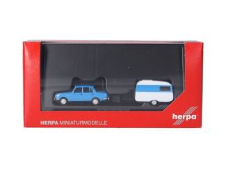 Herpa H0 028585-002 Wartburg 353 `82 & Qek-Junior caravan, blauw - Modeltreinshop