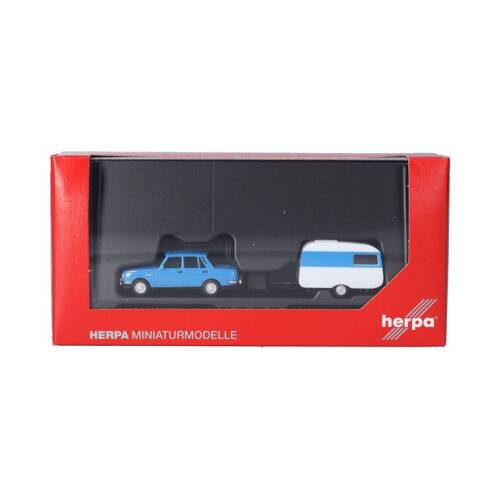 Herpa H0 028585-002 Wartburg 353 `82 & Qek-Junior caravan, blauw - Modeltreinshop