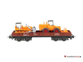 Marklin H0 4474 V04 Lageboordwagen met 2 bouwvoertuigen - Modeltreinshop