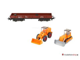 Marklin H0 4474 V04 Lageboordwagen met 2 bouwvoertuigen - Modeltreinshop