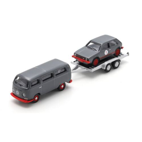 Schuco / Minimax H0 87U00067 VW T2 Bus + trailer & VW Golf I GTI - Modeltreinshop