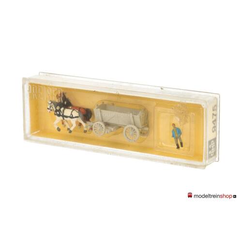Preiser N 79475 set van 2 paarden met gesloten wagen en boer - Modeltreinshop