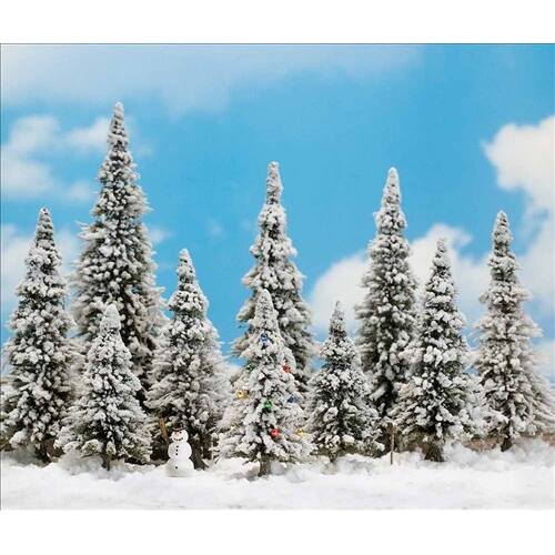 Busch H0 6465 10 witte wintersparren met sneeuwpop - Modeltreinshop