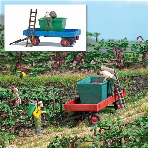 Busch H0 7879 Druivenoogst met platte wagen - Modeltreinshop