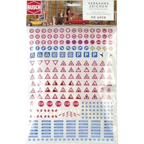 Busch H0 6028 Verkeersborden en straatnamen 256 stuks - Modeltreinshop