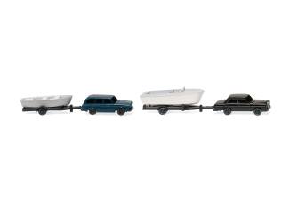 Wiking N 092139 Twee auto's met bootaanhanger - Mercedes-Benz 280 en VW Variant met bootaanhanger - Modeltreinshop
