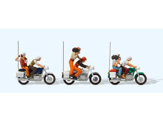 Preiser H0 25102 3 Motorrijders met bijrijders TV en pers - Modeltreinshop
