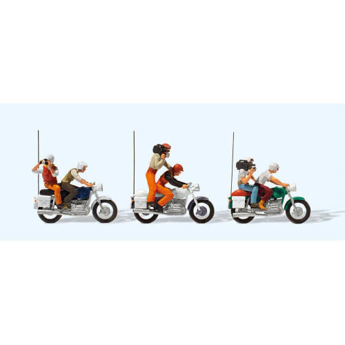 Preiser H0 25102 3 Motorrijders met bijrijders TV en pers - Modeltreinshop