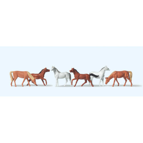 Preiser N 79150 Paarden 6 stuks - Modeltreinshop
