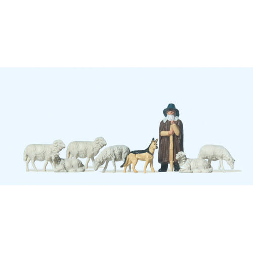 Preiser H0 14160 Herder met schapen en een hond - Modeltreinshop