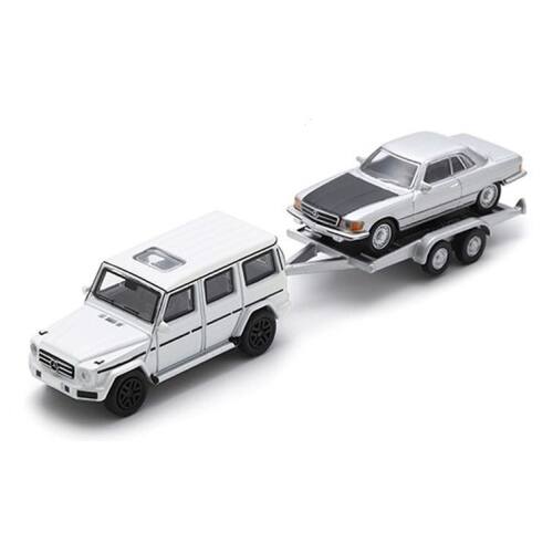 Schuco / Minimax H0 87U00068 Mercedes Benz G-Class + trailer & Mercedes Ben 450 SLC - Modeltreinshop