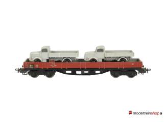 Marklin H0 4515 V03 Lageboordwagen 00t / Rklmm-tu van de DB beladen met 2 vrachtwagens - Modeltreinshop
