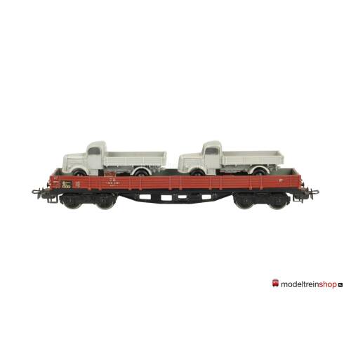 Marklin H0 4515 V03 Lageboordwagen 00t / Rklmm-tu van de DB beladen met 2 vrachtwagens - Modeltreinshop