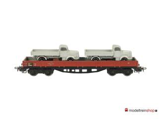Marklin H0 4515 V03 Lageboordwagen 00t / Rklmm-tu van de DB beladen met 2 vrachtwagens - Modeltreinshop