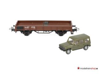 Marklin H0 4434 V1 Lageboordwagen met Mercedes Jeep - Modeltreinshop