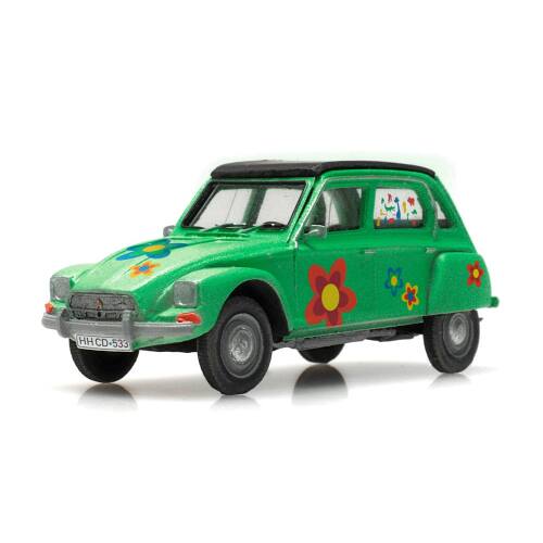 Artitec H0 387.666 Citroën Dyane Flower Power - Lelijke Eend groen - Modeltreinshop